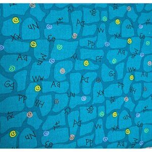 Alphabet Letters Cotton Fabric Half Yard Blue Quirky Typography Design